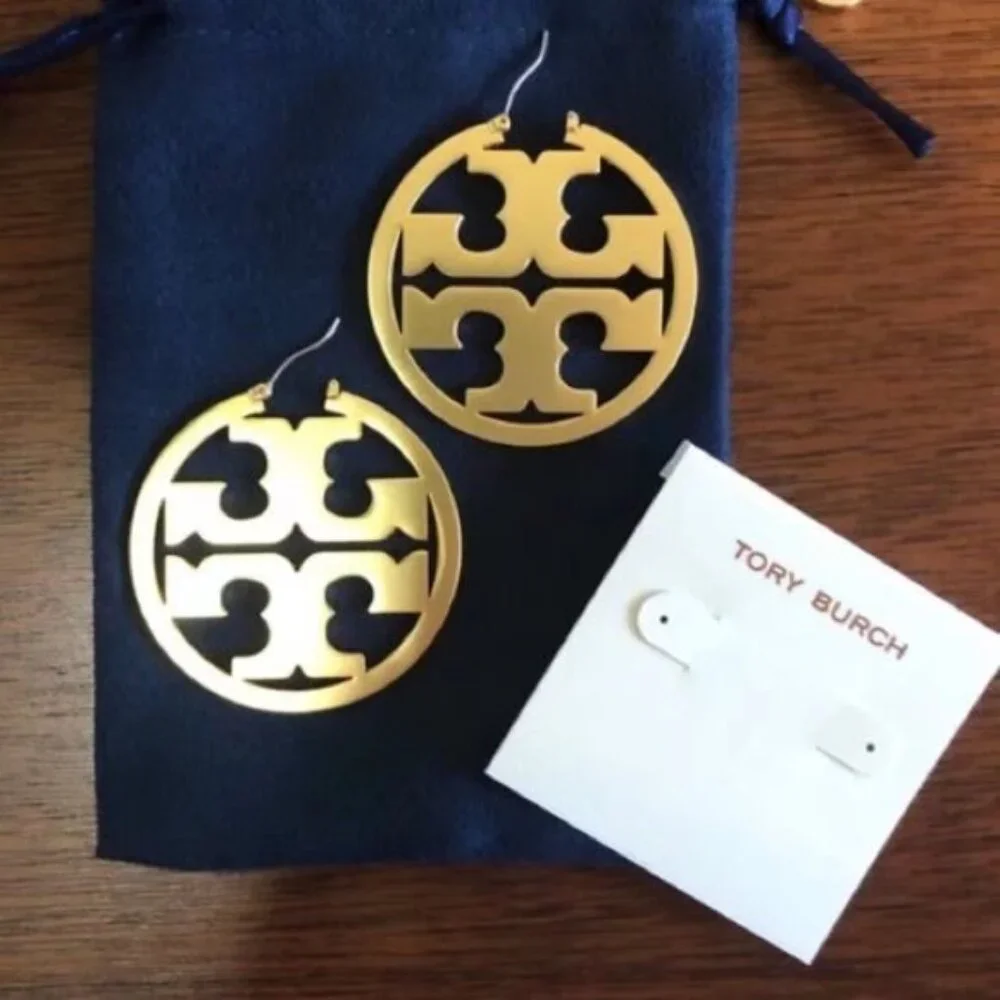 Tory Burch Miller Logo Gold Hoop Earrings